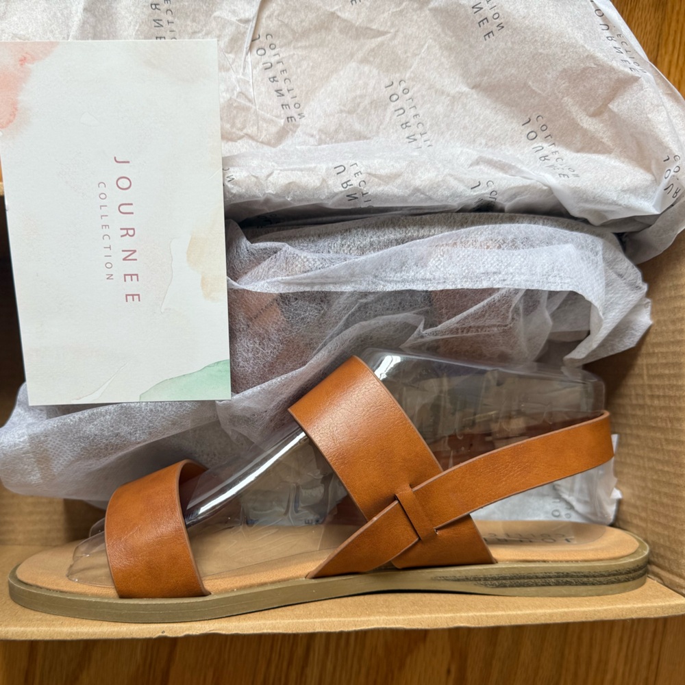 Journee Collection Lavine Tan Sandals — Size 8 Wide